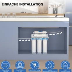 Naturewater NW-PR305 5 Stufen Wasserfilter, 5 µ, PP Kartusche, Untertischfilter Wandhalterung, Filterschlüssel, Sedimentfilter Aktivkohle, Wasserhahn, 2,5m Schlauch, Kurzdreiwegeventil, Kugelhahn