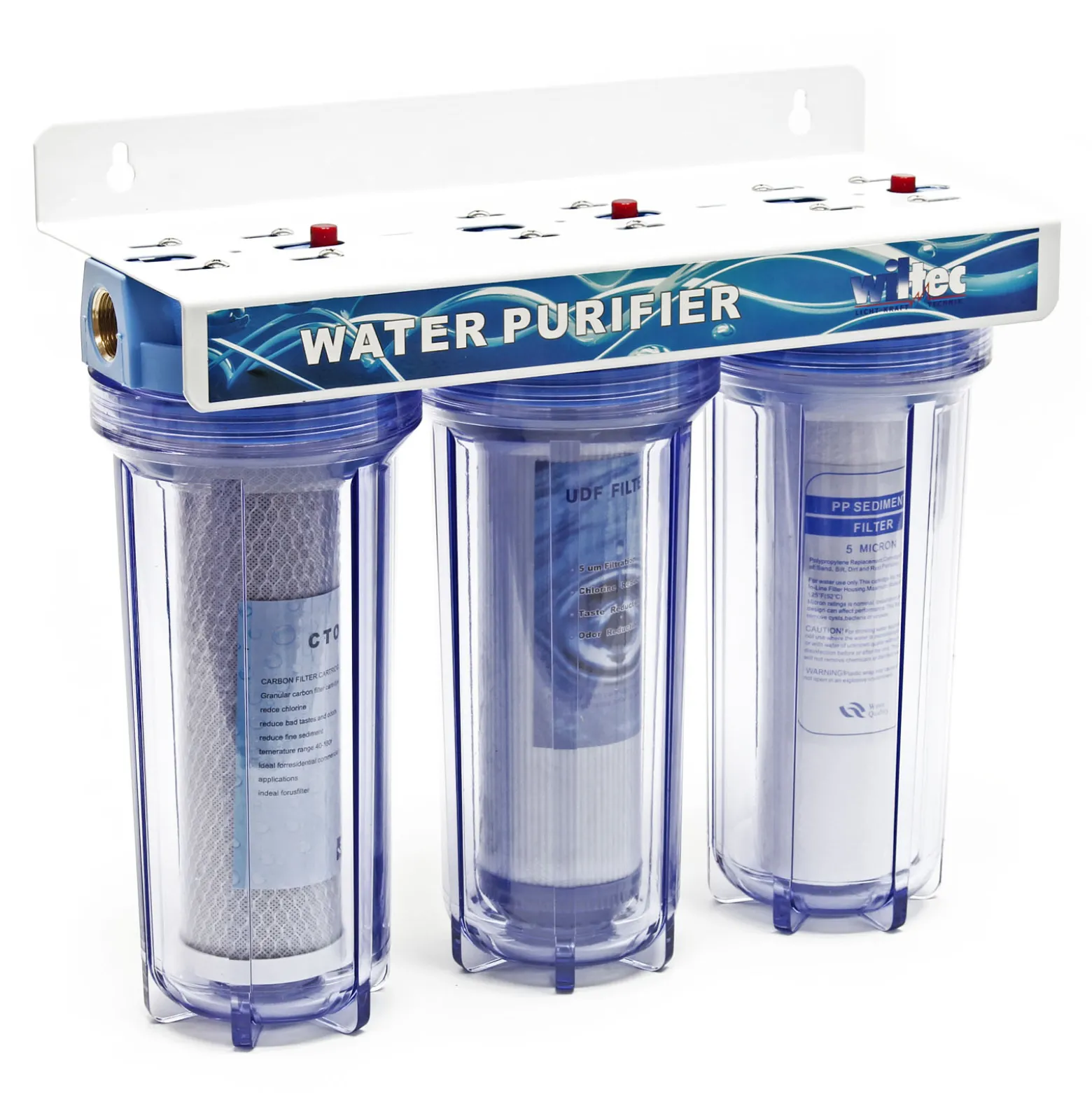 Naturewater NW-PR103 3 Stufen Wasserfilter, 5 µ, 26,16 mm (3/4"), Ø62 mm PP Kartusche, Filter Wandhalterung, Filterschlüssel, Sedimentfilter Aktivkohleblock Aktivkohlegranulat