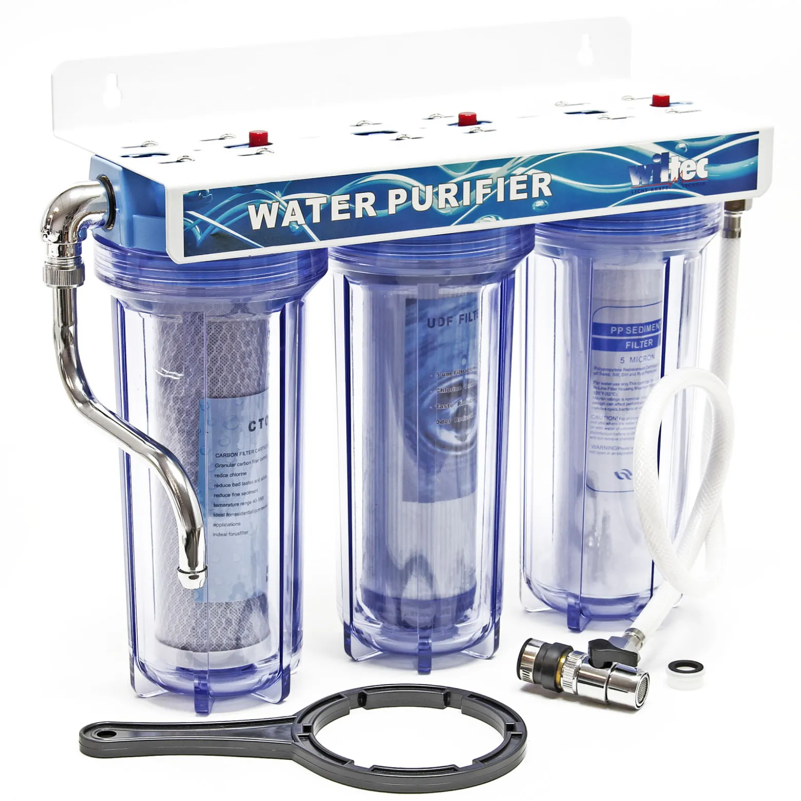 Naturewater NW-PR103 3 Stufen Wasserfilter, 5 µ, 26,16 mm (3/4"), Ø62 mm PP Kartusche, Filter Wandhalterung, Filterschlüssel, Sedimentfilter Aktivkohleblock Aktivkohlegranulat