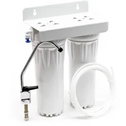 Naturewater NW-PR302 2 Stufen Wasserfilter Doppelfilter, 5 µ, Ø60 mm PP Kartusche, Filter Wandhalterung, Filterschlüssel, 2,5 m Schlauch, Sedimentfilter Aktivkohleblock