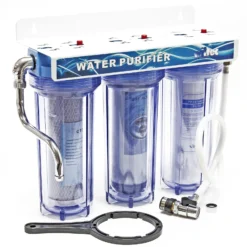 Naturewater NW-PR103 3 Stufen Wasserfilter, 5 µ, 20,67 mm (1/2"), Ø62 mm PP Kartusche, Filter Wandhalterung, Filterschlüssel, Sedimentfilter Aktivkohleblock Aktivkohlegranulat