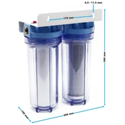 Naturewater NW-PR102 2 Stufen Wasserfilter Doppelfilter, 5 µ, 26,16 mm (3/4"), Ø62 mm PP Kartusche, Filter Wandhalterung, Filterschlüssel, Sedimentfilter Aktivkohleblock