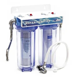 Naturewater NW-PR102 2 Stufen Wasserfilter Doppelfilter, 5 µ, 26,16 mm (3/4"), Ø62 mm PP Kartusche, Filter Wandhalterung, Filterschlüssel, Sedimentfilter Aktivkohleblock