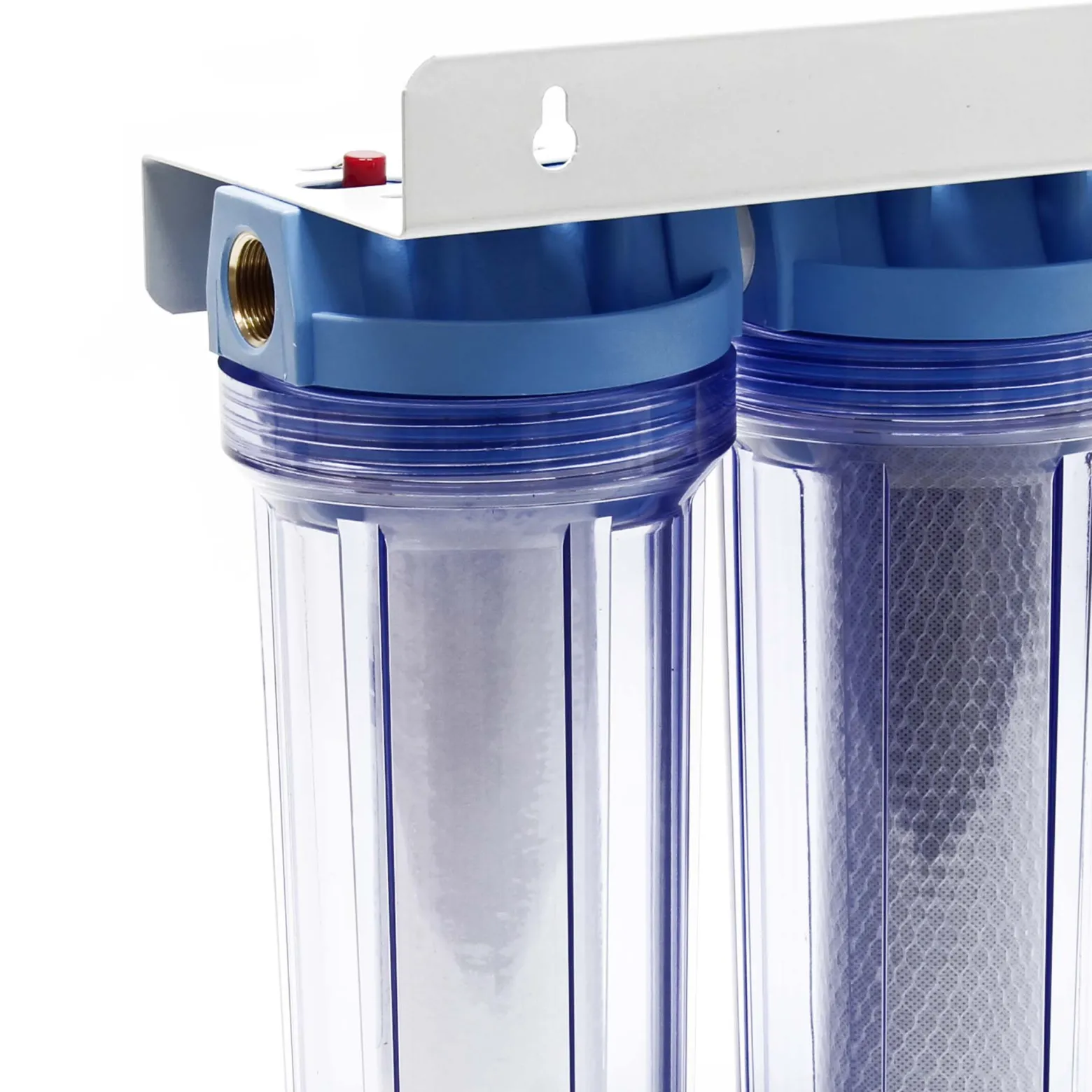 Naturewater NW-PR102 2 Stufen Wasserfilter Doppelfilter, 5 µ, 26,16 mm (3/4"), Ø62 mm PP Kartusche, Filter Wandhalterung, Filterschlüssel, Sedimentfilter Aktivkohleblock