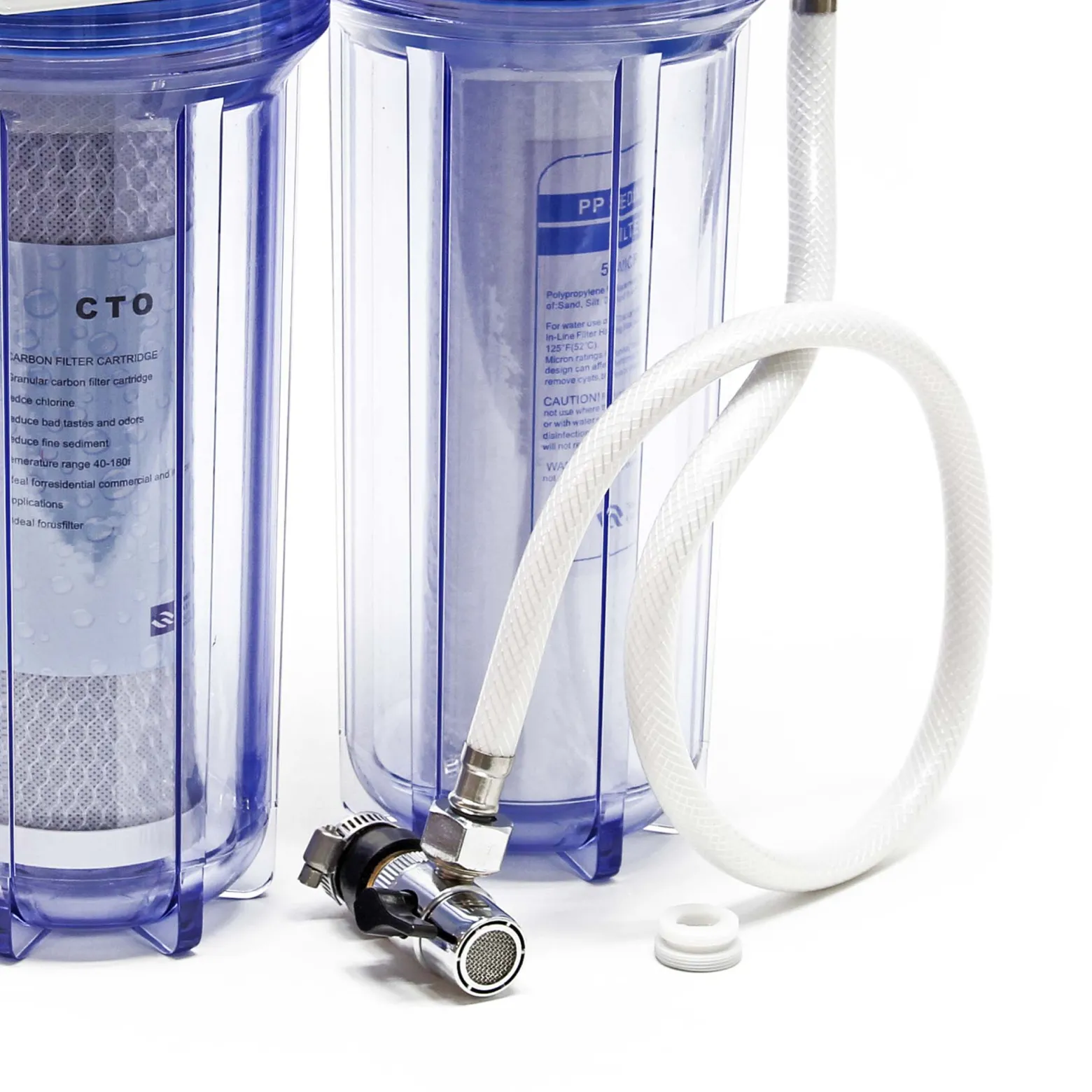 Naturewater NW-PR102 2 Stufen Wasserfilter Doppelfilter, 5 µ, 26,16 mm (3/4"), Ø62 mm PP Kartusche, Filter Wandhalterung, Filterschlüssel, Sedimentfilter Aktivkohleblock