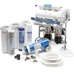 Naturewater NW-RO400-E2 Umkehrosmoseanlage 1500 L/Tag, 5-stufiges Trinkwasser Filtrationssystem, Osmose System mit Druckerhöhungspumpe