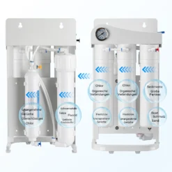 Naturewater NW-RO50-G1 5 Stufen Umkehrosmose 180 L/Tag mit Rahmen und Druckanzeige, RO Omsoseanlage für sauberes Trinkwasser