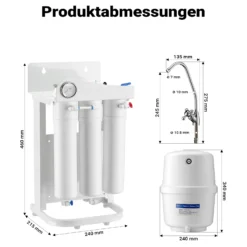 Naturewater NW-RO50-G1 5 Stufen Umkehrosmose 180 L/Tag mit Rahmen und Druckanzeige, RO Omsoseanlage für sauberes Trinkwasser