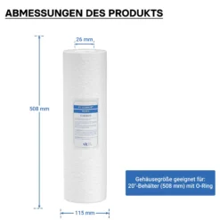 Naturewater PP-20A-1 Sedimentfilter 20 Zoll (508 mm) 5 µ Ersatz Wasserfilter, Umkehrosmose Filter, Ersatz Filterkartusche