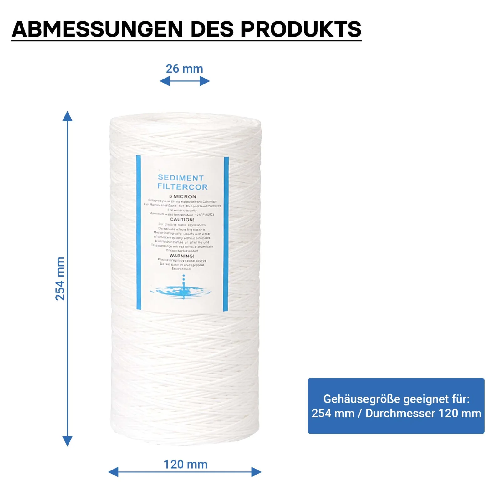 Naturewater PPW-10A 5 µ Baumwollfilter Einsatz Kartusche 254 mm (10 Zoll), Wasserfilter Kartusche, Filterpatrone für Trinkwasser Umkehrosmoseanlage