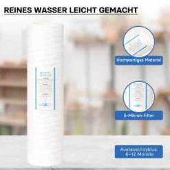 Naturewater PPW-20L 5 µ Baumwollfilter Einsatz Kartusche 508 mm (20 Zoll), Wasserfilter Kartusche, Filterpatrone für Trinkwasser Umkehrosmoseanlage