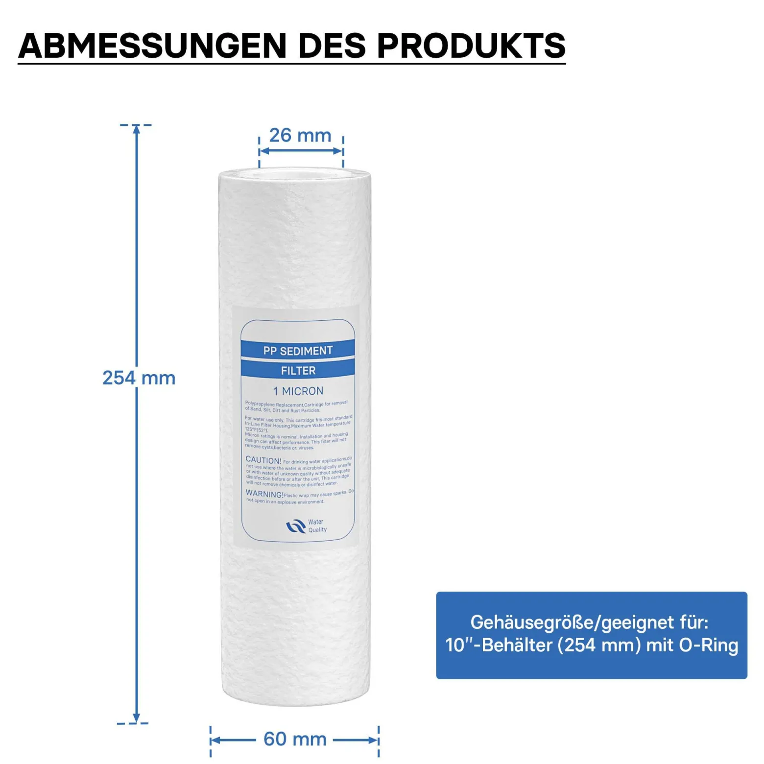 Naturewater Sedimentfilter 1 µ Kartusche 254 mm (10 Zoll) PP, Wasserfilter Ersatzkartusche für Umkehrosmoseanlage, Filterpatrone für Trinkwasser Hauswasseranlage