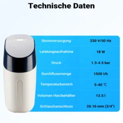Naturewater SOFT-V1 Wasserenthärtungsanlage für weiches Wasser, Entkalkungsanlage mit Ionentauscher, Wasserenthärter mit 12,5 l Harztank