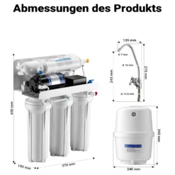 Naturewater 5 Stufen Umkehrosmose 180 L/Tag mit Druckerhöhungspumpe und manuellem Ventil, RO Omsoseanlage für sauberes Trinkwasser