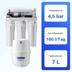 Naturewater 5 Stufen Umkehrosmose 180 L/Tag mit Druckerhöhungspumpe und manuellem Ventil, RO Omsoseanlage für sauberes Trinkwasser