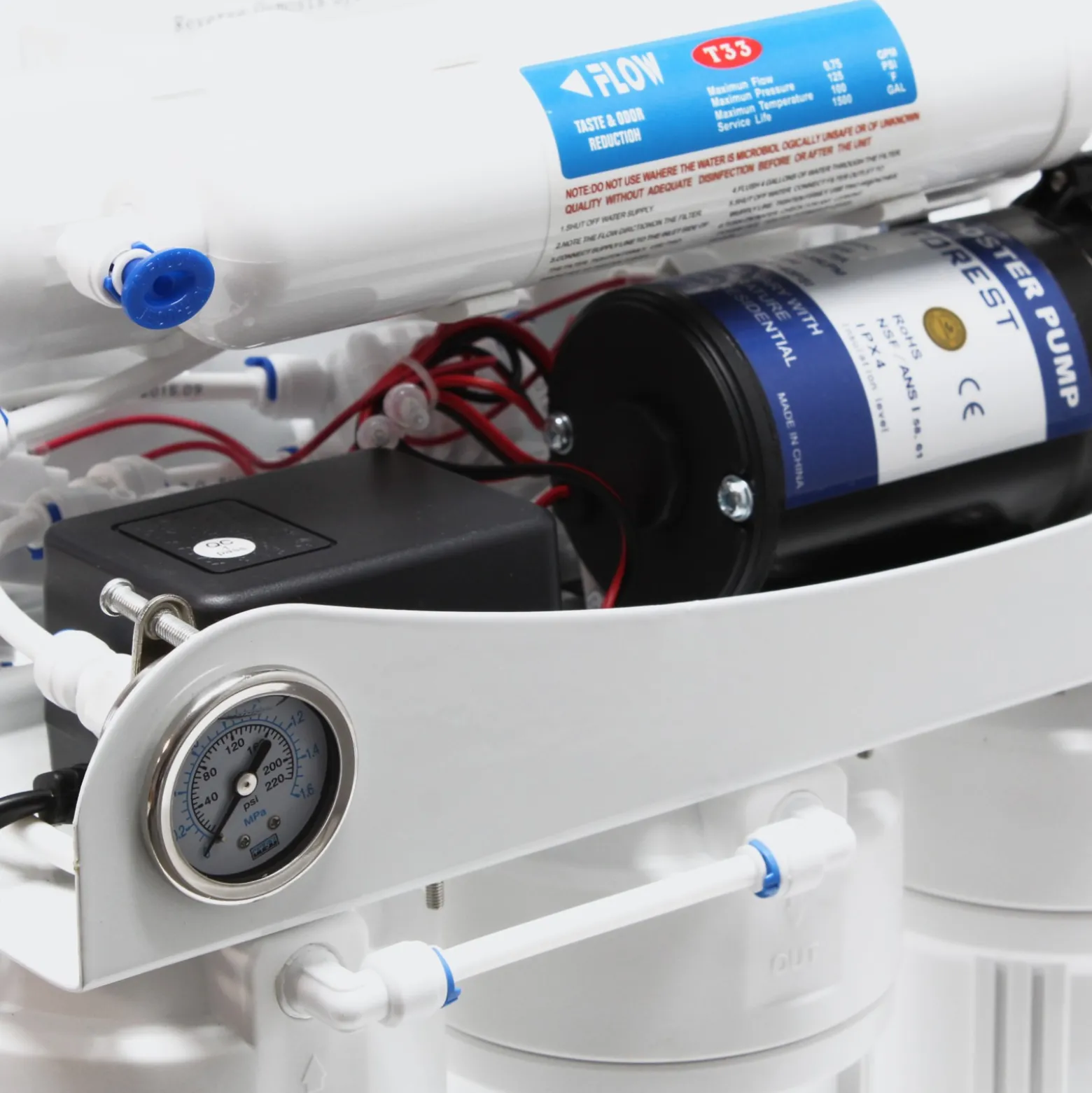 Naturewater 5 Stufen Umkehrosmose 180 L/Tag mit Druckerhöhungspumpe und Druckanzeige, RO Omsoseanlage für sauberes Trinkwasser