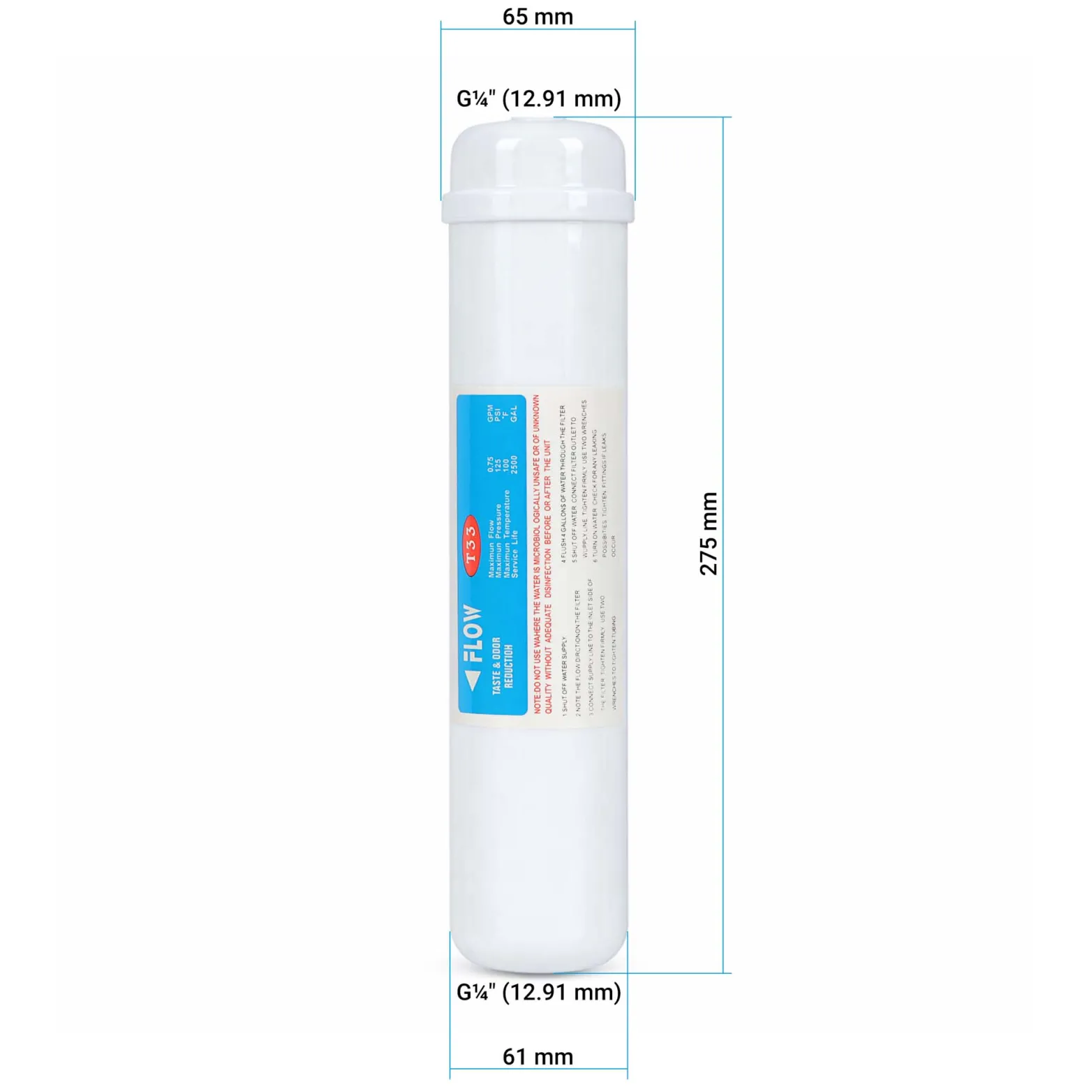 Naturewater T33B Aktivkohle Granulat Filter Gourmet 10 Zoll (254 mm) 5 µ Ersatz Wasserfilter, 50 l/h Durchfluss, Trinkwasser Filter, Ersatz Filterkartusche