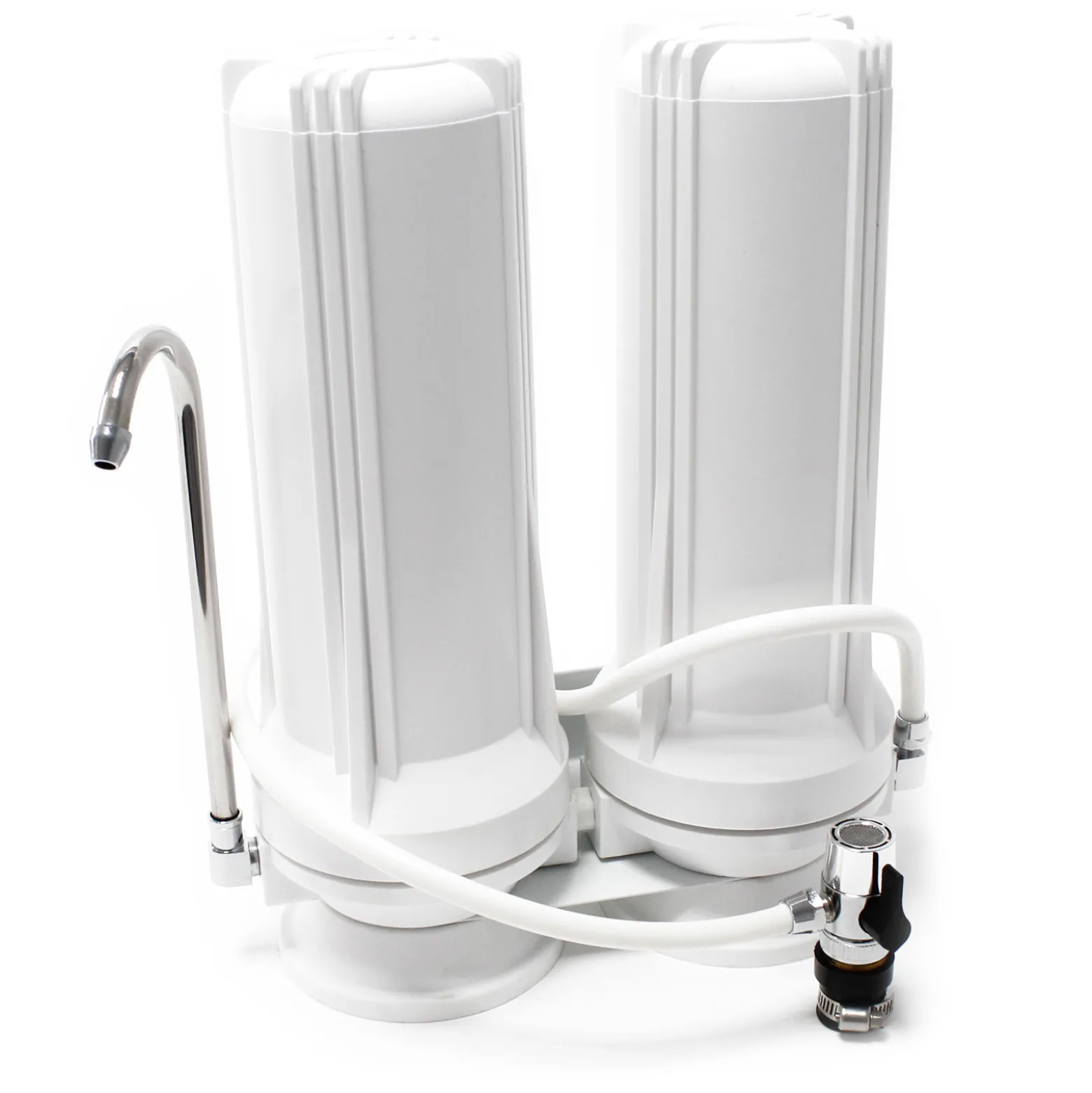 Naturewater TR201 2 Stufen Counter Top Wasserfilter, 0,5 µ Filterpatrone Sedimentfilter, 5 µ Aktivkohle Block, mit Universaladapter