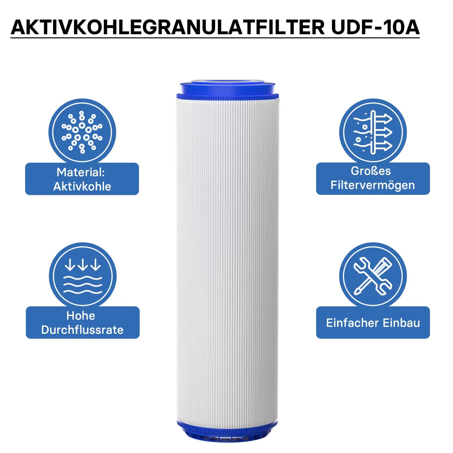 Naturewater UDF-10A Aktivkohle Granulat Filter 10 Zoll (254 mm) 5 µ Ersatz Wasserfilter, Umkehrosmose Filter, Ersatz Filterkartusche