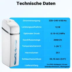 Naturewater Wasserenthärtungsanlage 2000 l/h, automatische Enthärtungsanlage, Entkalkungsanlage mit Ionentauscher, Wasserenthärter mit 25 l Harztank