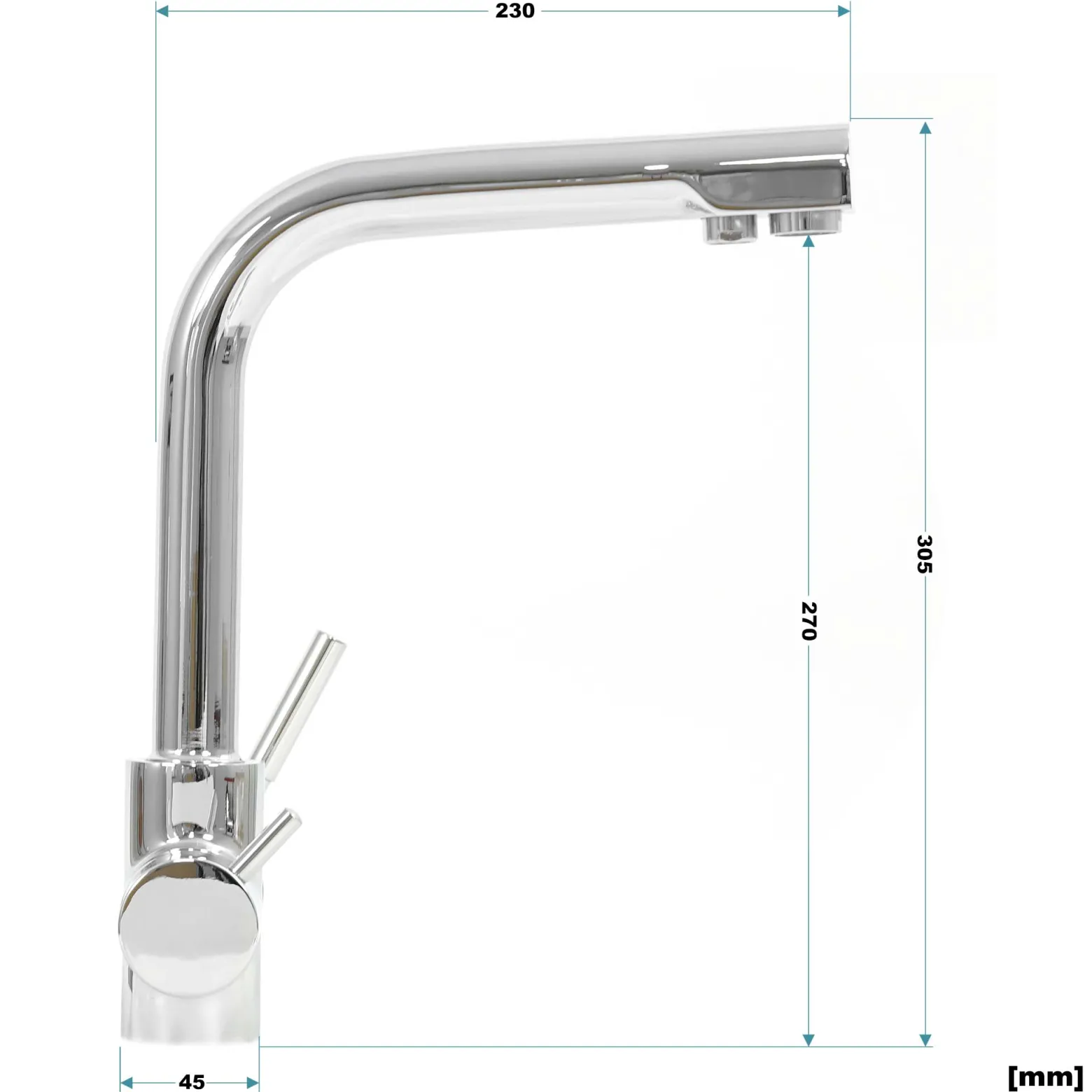 Naturewater 3 Wege Wasserhahn NW-08, 230 x 163 x 305 mm, für Osmoseanlagen und Leitungswasser, mit Regler und Wahlhebel