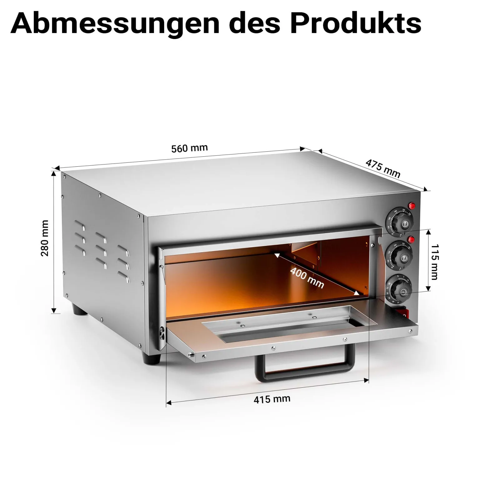 Pizza-Backofen 2000W mit Cordierit Stein für Pizza wie aus dem Steinofen Pizzaofen Backofen Gastro