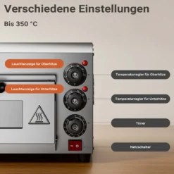 Pizza-Backofen 2000W mit Cordierit Stein für Pizza wie aus dem Steinofen Pizzaofen Backofen Gastro