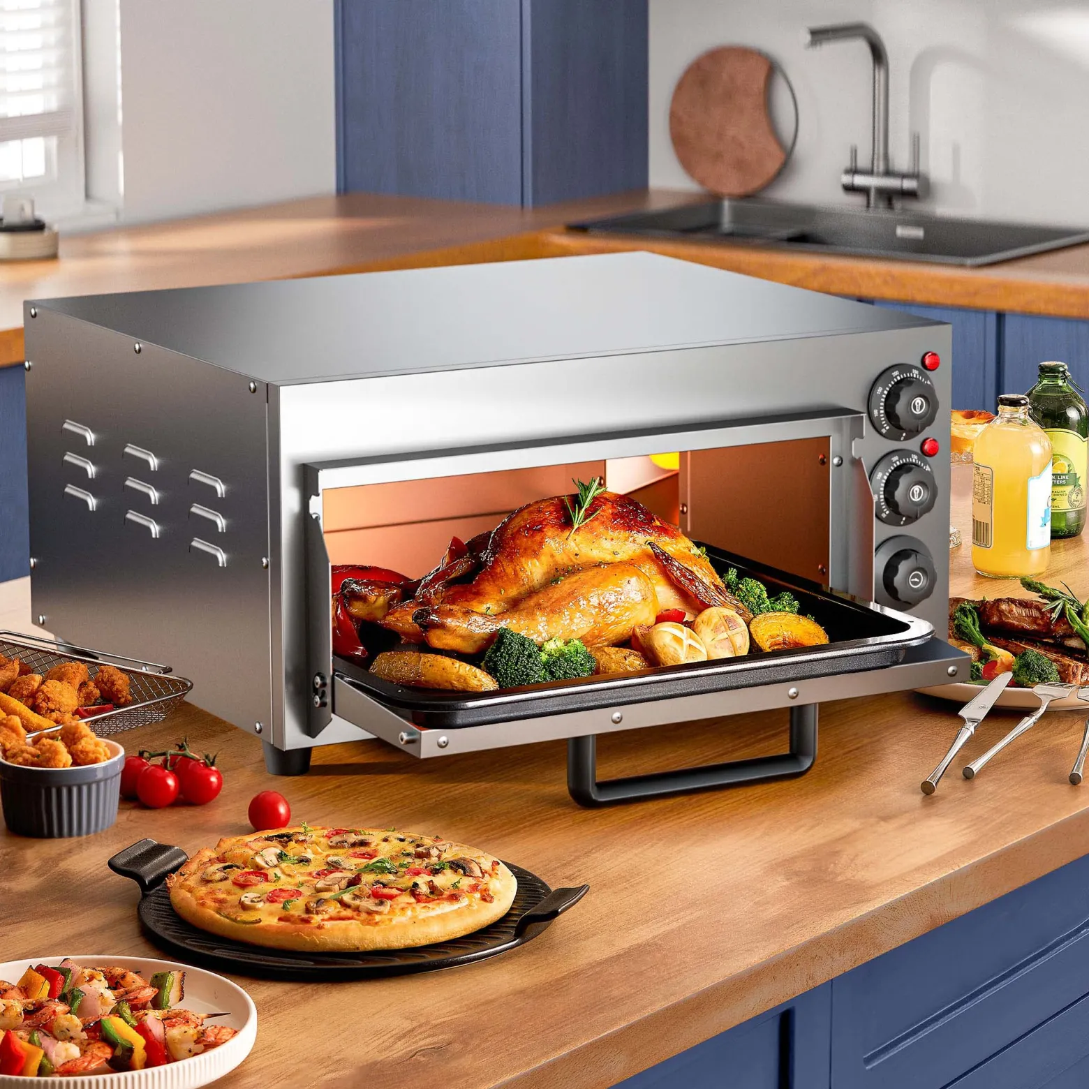 Pizza-Backofen 2000W mit Cordierit Stein für Pizza wie aus dem Steinofen Pizzaofen Backofen Gastro