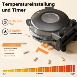 Pizzamaker mit Keramiksteinplatte Ø32cm und Sichtfenster, zwei Heizelemente max. 400°C, mit Timer