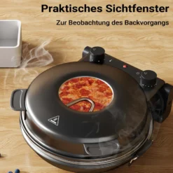 Pizzamaker mit Keramiksteinplatte Ø32cm und Sichtfenster, zwei Heizelemente max. 400°C, mit Timer