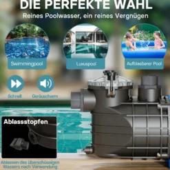 Pool Pumpe 22500 l/h 1500 W Schwimmbadpumpe Filterpumpe Umwälzpumpe Pool