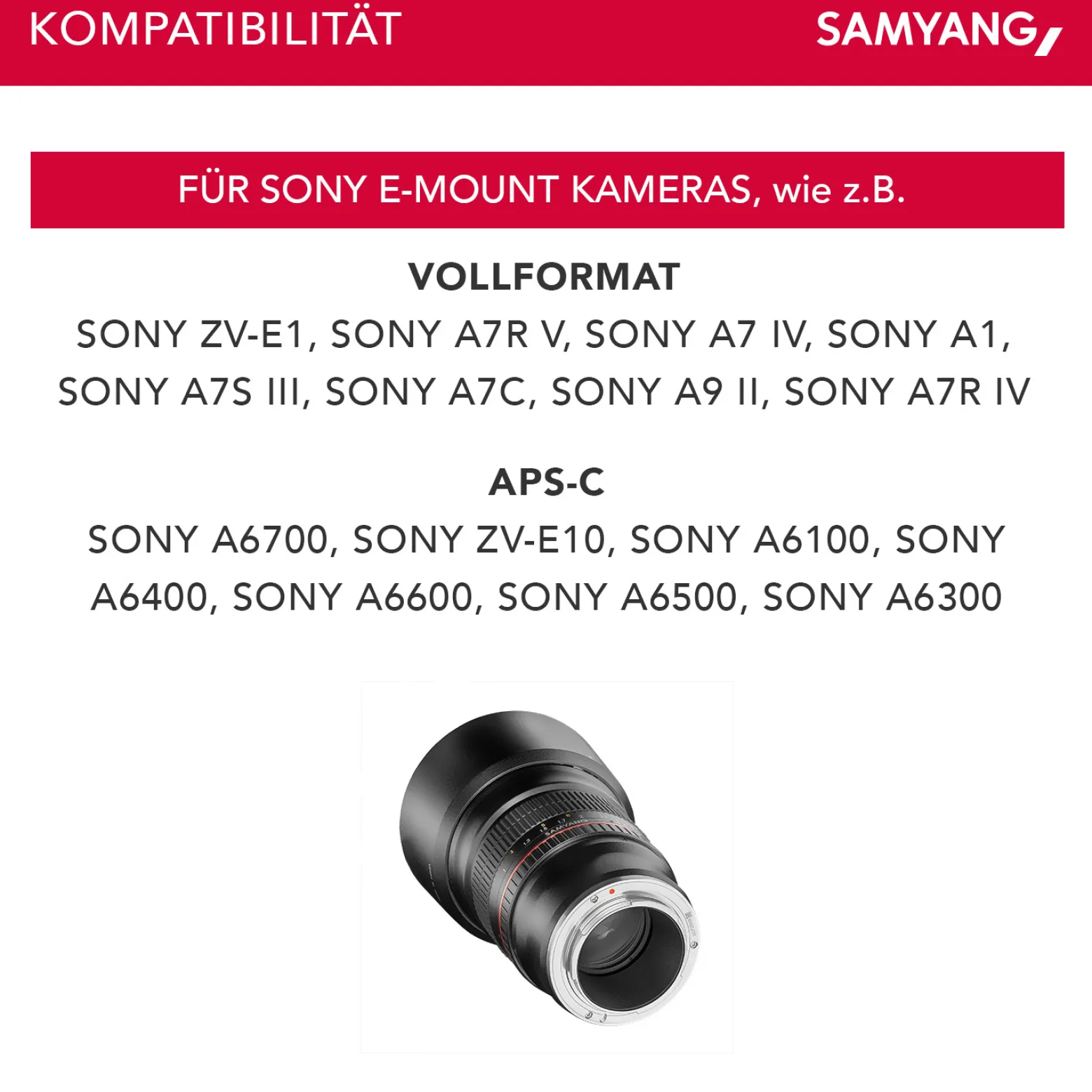 Samyang MF 85 mm Objektiv F1.4 AS IF UMC kompatibel mit Sony E, Kameraobjektiv für Vollformat und APS-C Kameras, hochwertiges Portraitobjektiv mit Innenfokussierung, hohe Lichtstärke