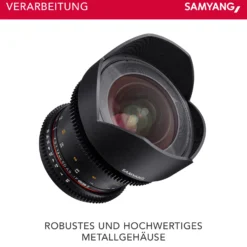 SAMYANG 14mm T3.1 VDSLR ED AS IF UMC II Canon EF manueller Fokus Videoobjektiv 0,8 Zahnkranz Gear, Weitwinkelobjektiv schwarz