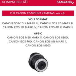 SAMYANG 14mm T3.1 VDSLR ED AS IF UMC II Canon EF manueller Fokus Videoobjektiv 0,8 Zahnkranz Gear, Weitwinkelobjektiv schwarz