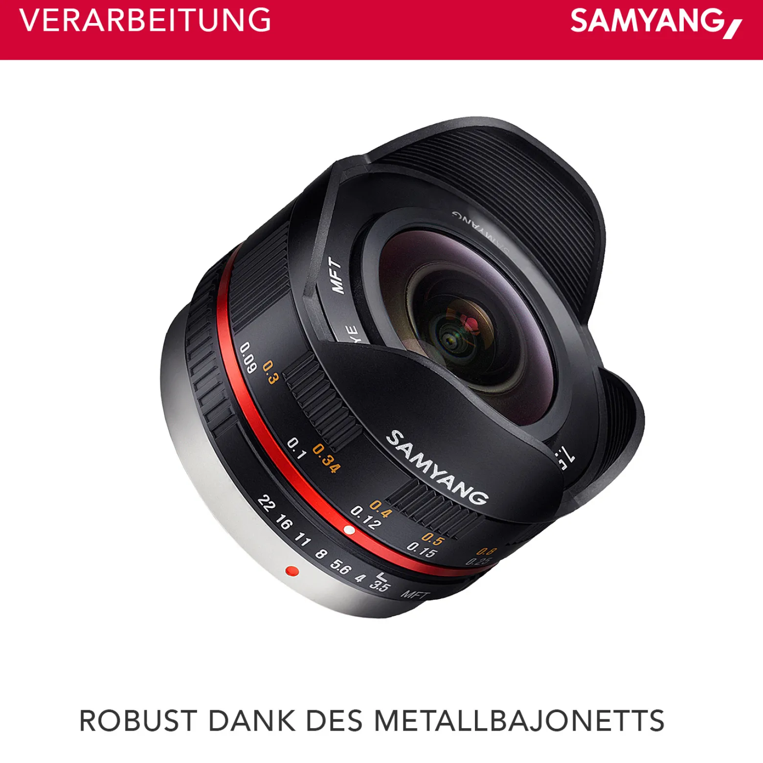 Samyang Objektiv MF 7,5mm F3,5 Fisheye MFT APS-C Sensor, 180° Bildwinkel, ideal für Reportage & enge Räume