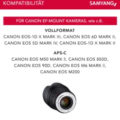 Samyang 50/1,5 Objektiv Video DSLR Canon EF manueller Fokus Videoobjektiv 0,8 Zahnkranz Gear, Porträtobjektiv schwarz, 50mm