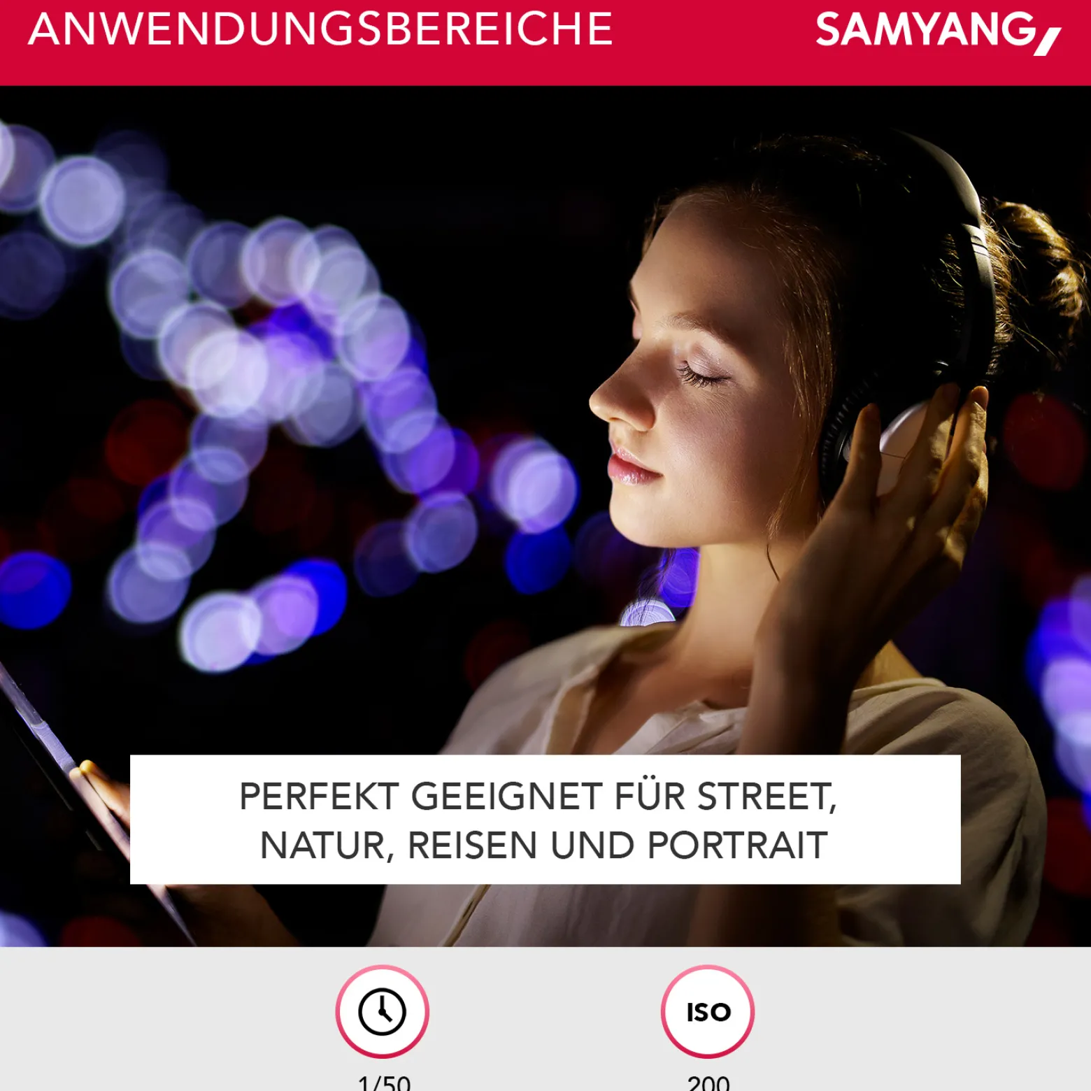 Samyang 50/1,5 Objektiv Video DSLR Canon EF manueller Fokus Videoobjektiv 0,8 Zahnkranz Gear, Porträtobjektiv schwarz, 50mm