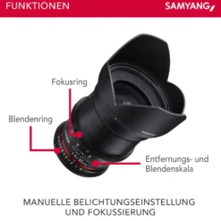 Samyang 35/1,5 Objektiv Video DSLR II Canon EF manueller Fokus Videoobjektiv 0,8 Zahnkranz Gear, Weitwinkelobjektiv schwarz