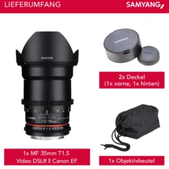 Samyang 35/1,5 Objektiv Video DSLR II Canon EF manueller Fokus Videoobjektiv 0,8 Zahnkranz Gear, Weitwinkelobjektiv schwarz