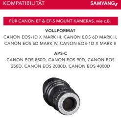 Samyang 35/1,5 Objektiv Video DSLR II Canon EF manueller Fokus Videoobjektiv 0,8 Zahnkranz Gear, Weitwinkelobjektiv schwarz
