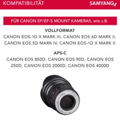 Samyang 24/1,5 Objektiv Video DSLR II Canon EF manueller Fokus Videoobjektiv 0,8 Zahnkranz Gear, Weitwinkelobjektiv schwarz