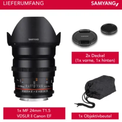 Samyang 24/1,5 Objektiv Video DSLR II Canon EF manueller Fokus Videoobjektiv 0,8 Zahnkranz Gear, Weitwinkelobjektiv schwarz