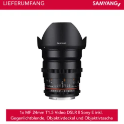 SAMYANG Objektiv Video DSLR II Sony E 24 mm / T1.5 Manueller Fokus Videoobjektiv 0,8 Zahnkranz Gear, Weitwinkelobjektiv, schwarz