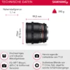Samyang 85/1,5 Objektiv Video DSLR II MFT manueller Fokus Videoobjektiv 0,8 Zahnkranz Gear, Porträtobjektiv schwarz