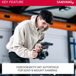 Samyang V-AF 100 mm T2,3 FE Video-Objektiv kompatibel mit Sony E, Kameraobjektiv mit Autofokus, 8K Auflösung, hohe Lichtstärke, integrierte Tally Lamp geeignet für Vollformat und APS-C