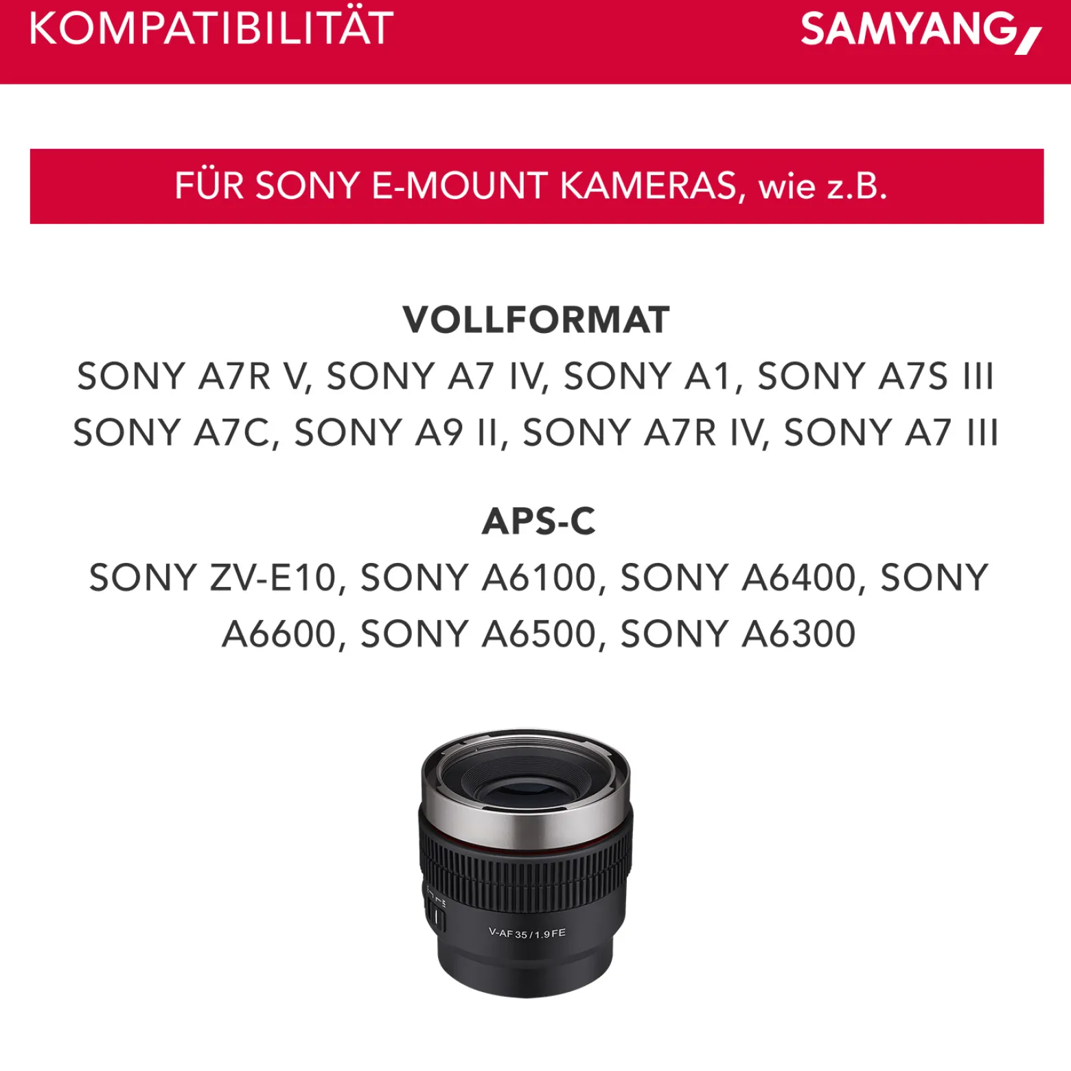 Samyang V-AF 35 mm T1,9 FE Video-Objektiv kompatibel mit Sony E, Kameraobjektiv mit Autofokus, 8K Auflösung, hohe Lichtstärke, integrierte Tally Lamp geeignet für Vollformat und APS-C