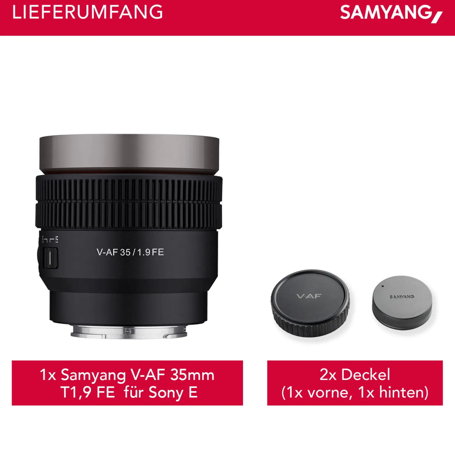 Samyang V-AF 35 mm T1,9 FE Video-Objektiv kompatibel mit Sony E, Kameraobjektiv mit Autofokus, 8K Auflösung, hohe Lichtstärke, integrierte Tally Lamp geeignet für Vollformat und APS-C