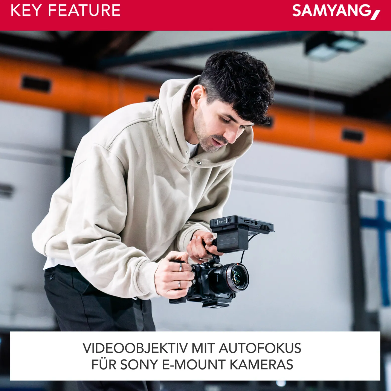 Samyang V-AF 35 mm T1,9 FE Video-Objektiv kompatibel mit Sony E, Kameraobjektiv mit Autofokus, 8K Auflösung, hohe Lichtstärke, integrierte Tally Lamp geeignet für Vollformat und APS-C