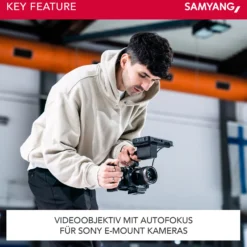 Samyang V-AF 24 mm T1,9 FE Video-Objektiv kompatibel mit Sony E, Kameraobjektiv mit Autofokus, 8K Auflösung, hohe Lichtstärke, integrierte Tally Lamp geeignet für Vollformat und APS-C