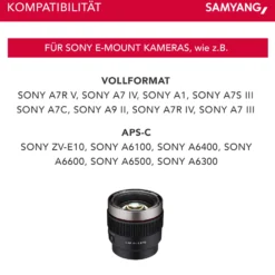 Samyang V-AF 75 mm T1,9 FE Video-Objektiv kompatibel mit Sony E, Kameraobjektiv mit Autofokus, 8K Auflösung, hohe Lichtstärke, integrierte Tally Lamp geeignet für Vollformat und APS-C